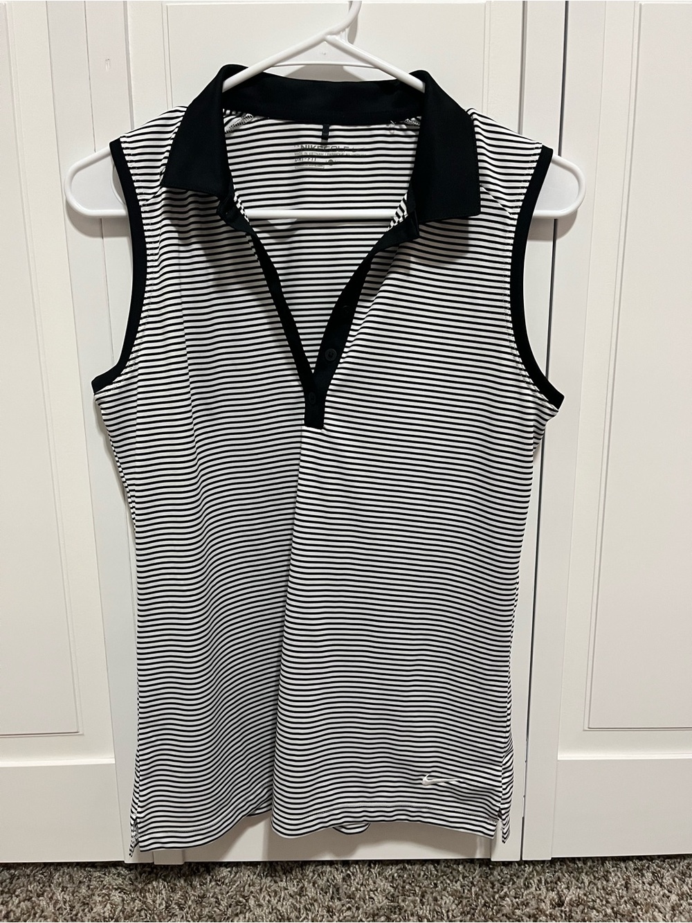 Nike Black & White Striped Sleeveless Polo Tank